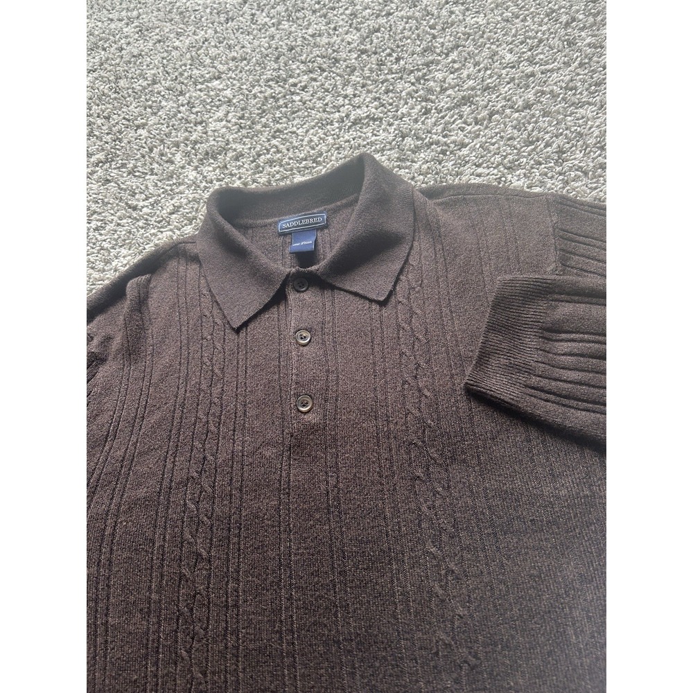Saddlebred Men's 100% Acrylic Brown Long Sleeve Polo Size Medium